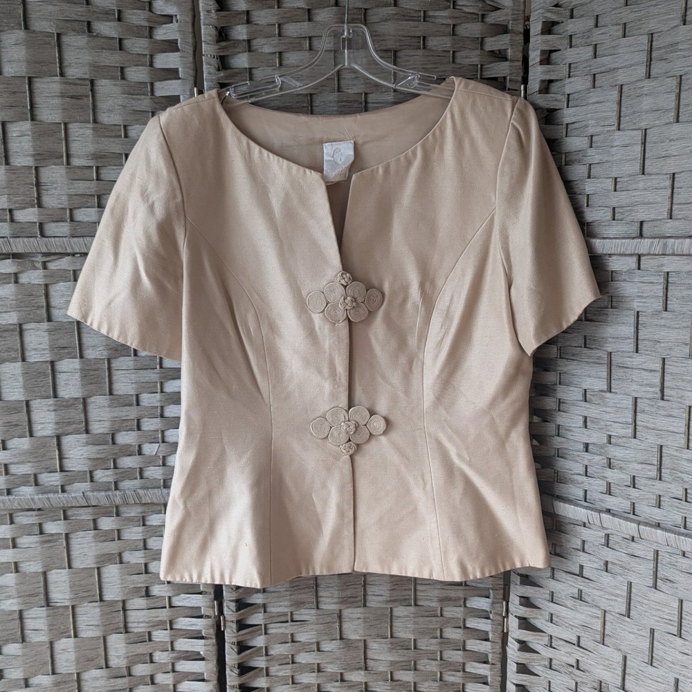 Vtg Watters & Watters Blazer Jacket Champagne Short Sleeve Sz 16 Bridal Neutral